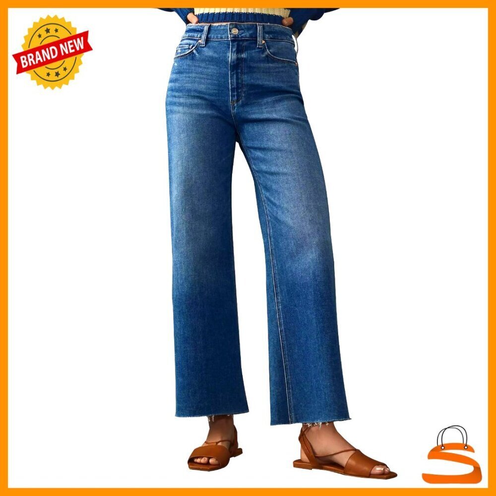 High Waist Wide Leg Stretch Jeans Straight Fit Women's Denim Pants